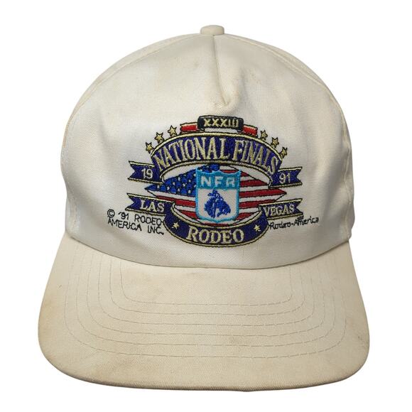 Vintage NFR National Finals Rodeo 1991 Slideback Trucker Hat White 90's OSFA - Picture 1 of 9